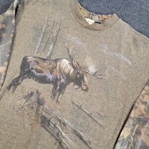 Vintage Artisans Sweatshirt Mens X-Large Brown Camo Moose Outdoor Wildlife 90's